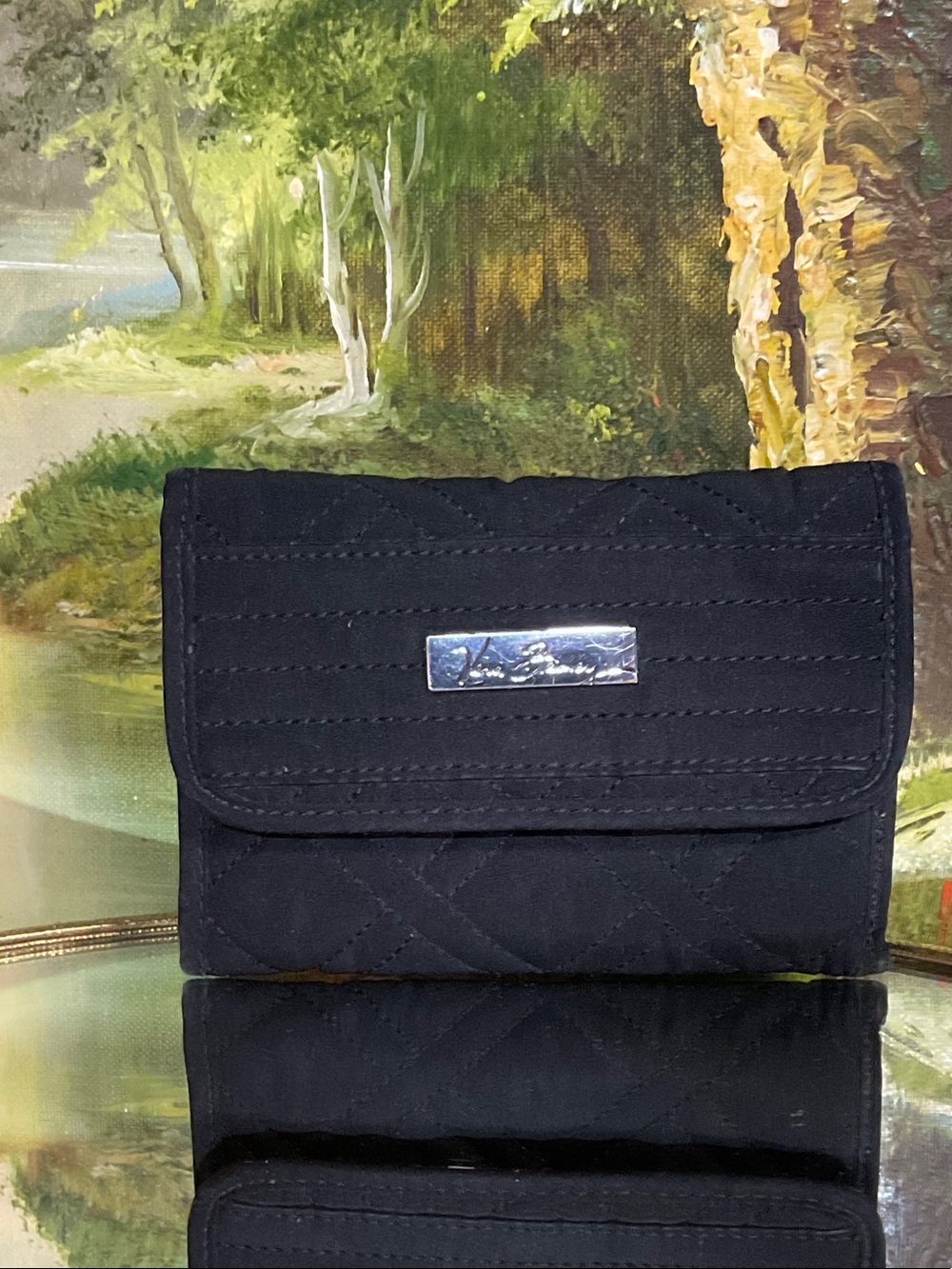 Black Quilted Compact Wallet - Unknown Brand
